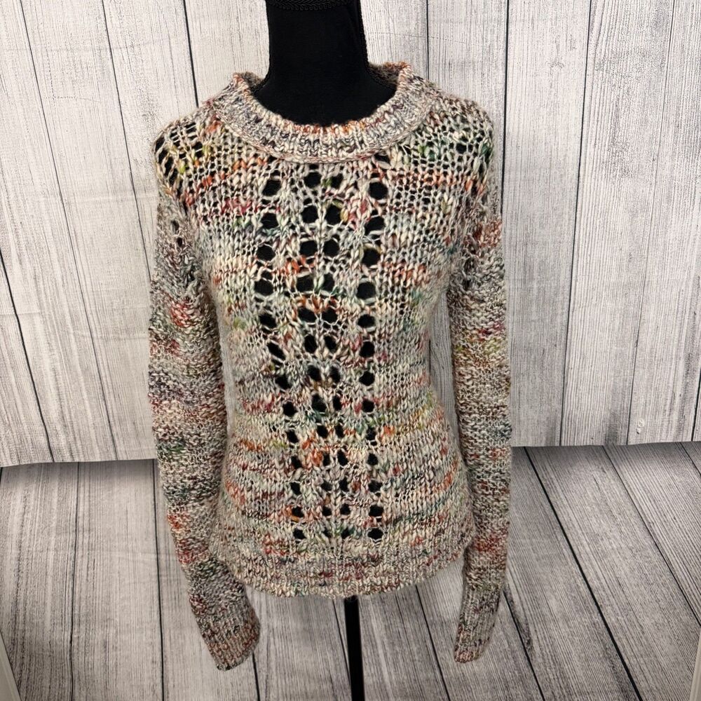 INHABIT Women’s Size P (Small/Petite) Multicolor Wool Blend Open Knit Sweater